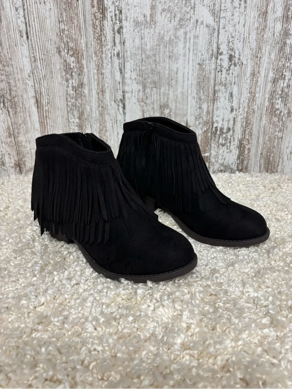 Adams Black Suede Fringe Ankle Boot